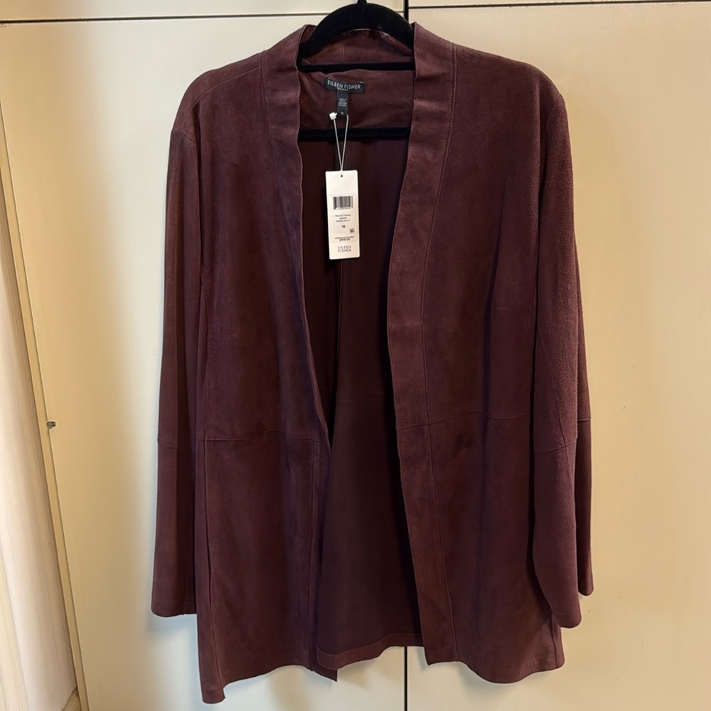 NWT Eileen Fisher woman (1x) burgundy suede kimono jacket